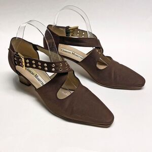 Vintage Giorgio Moretto Brown D'Orsay Cross Strap Heels EU 38 US 7.5 Pointed Toe
